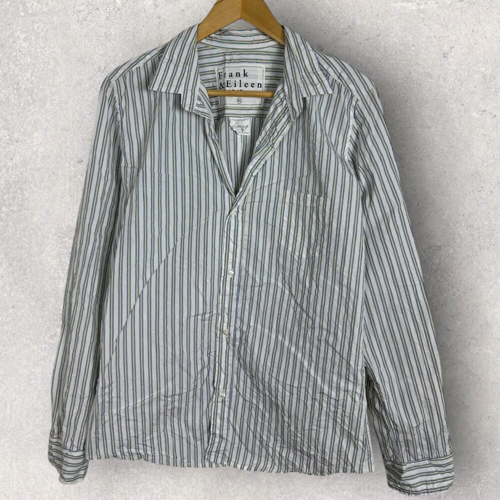 Frank & Eileen Size XL Button Down Barry Shirt Womens Blue White Striped Cotton